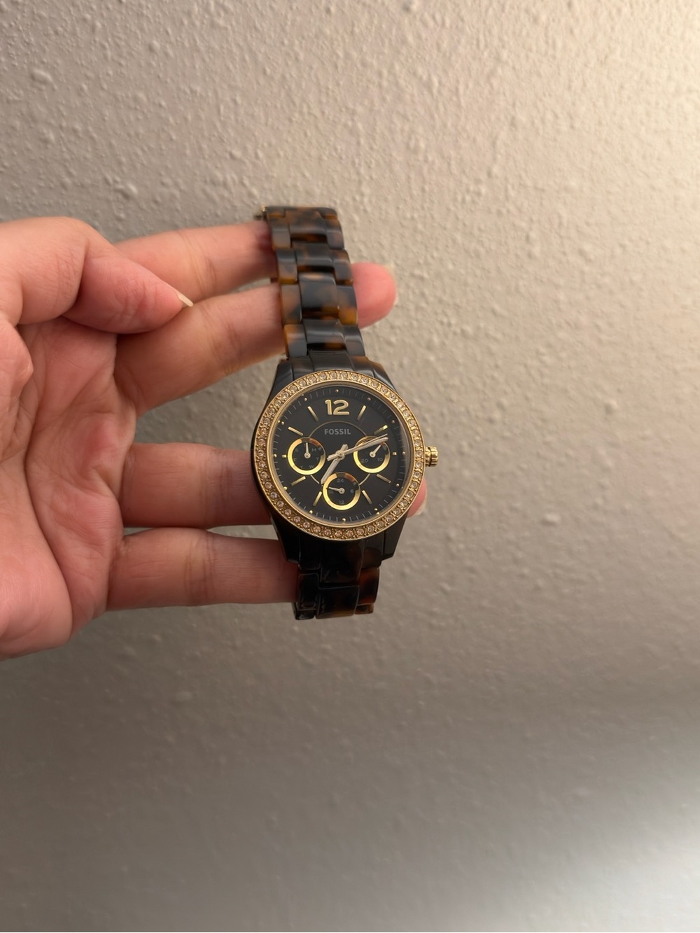 Fossil Men's Black Dial Tortoiseshell Bracelet Watch with Gold Accents